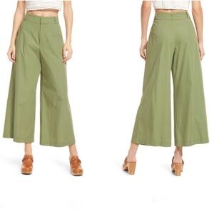 Free People Menorca Crop Wide Leg Cotton Pants Size 6 Forest Glen Green